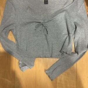 Gray Ribbed Long Sleeve Top